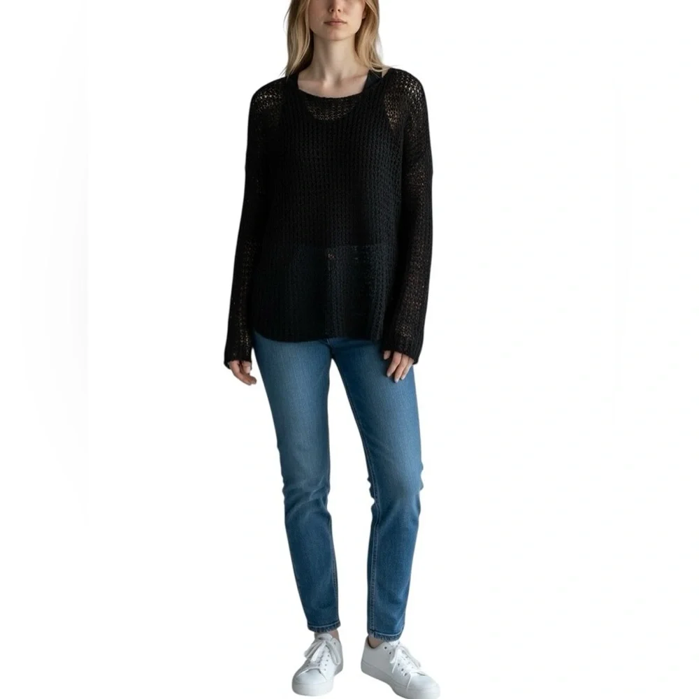 J. Crew Women’s Long Conco Pullover Black Loose Knit Cotton Blend Sweater NWT S